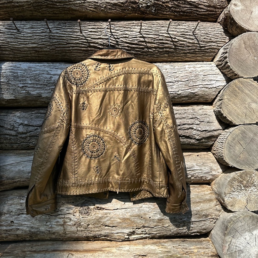 Chico’s Gold Leather Studded Jacket Size 1 - Picture 2 of 8